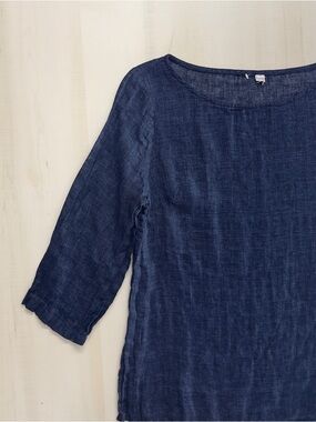 nwot NUTHATCH Maine lagenlook artist linen tunic blouse top navy blue P xs
